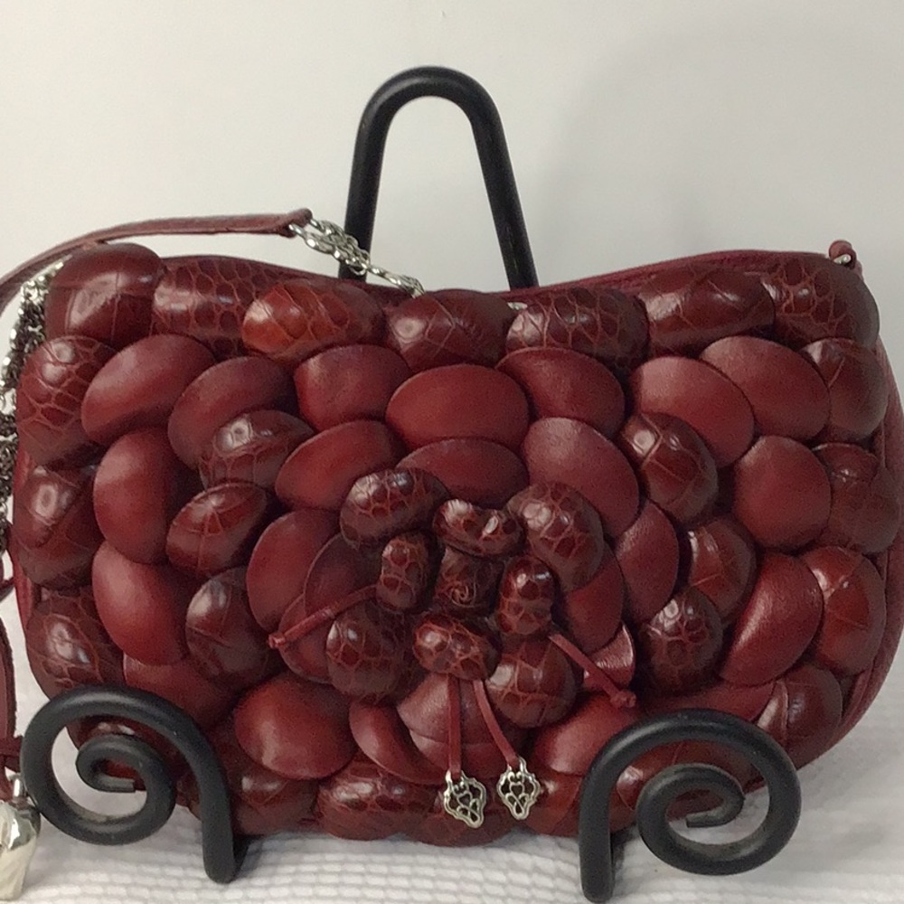 Brighton Rosalie Handbag Red 3 Dimensional Rose Petals Leather Handbag